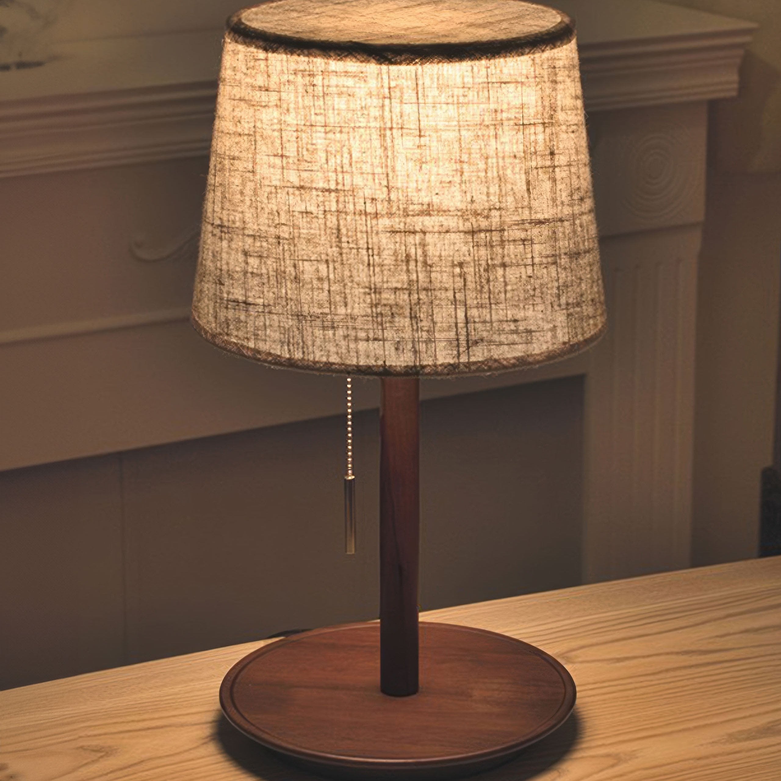 Halden Nordic Walnut LED Lamp With Luxury Fabric Shade
