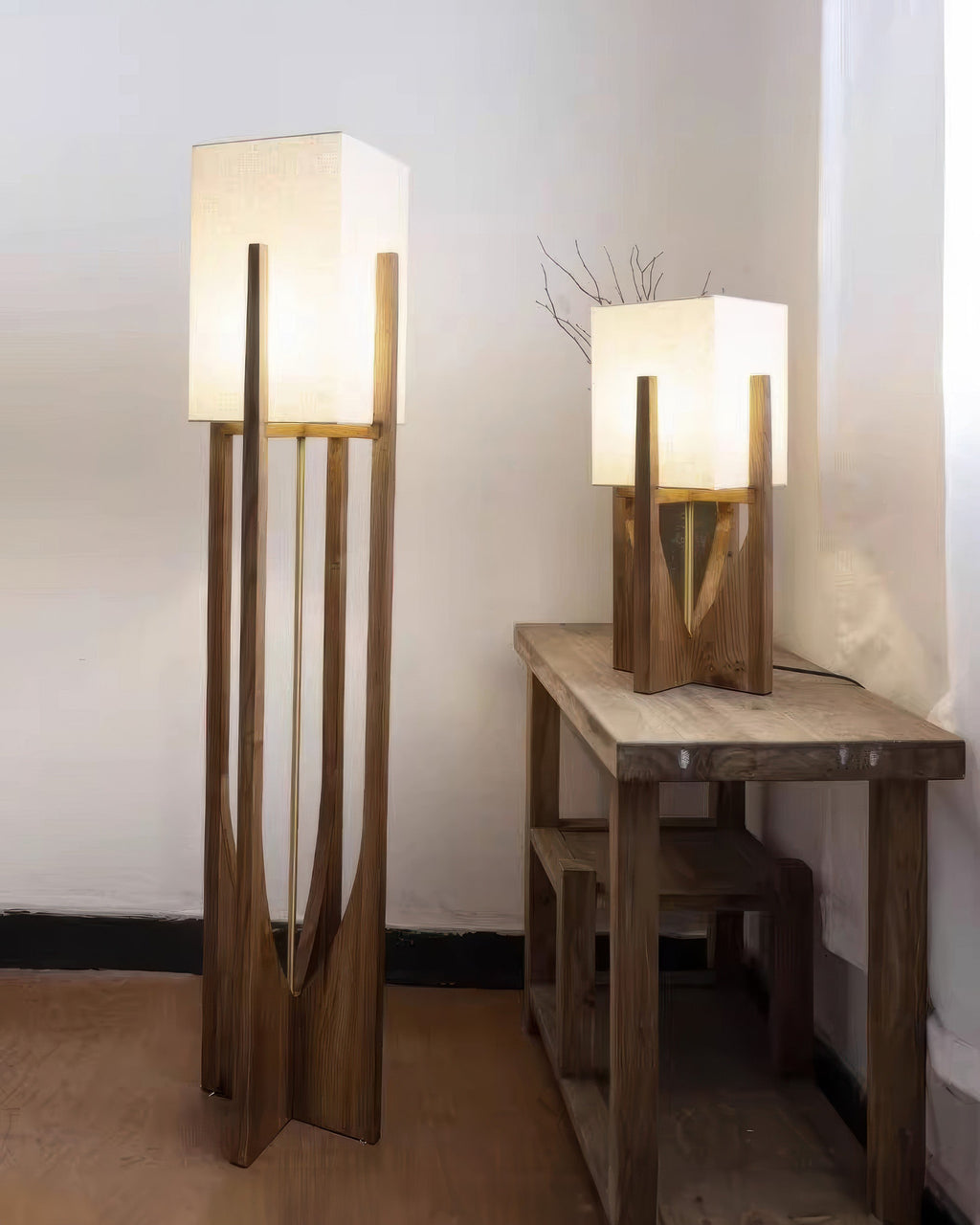 Kirrea Tricolor Japanese-Style Solid Walnut Floor Lamp