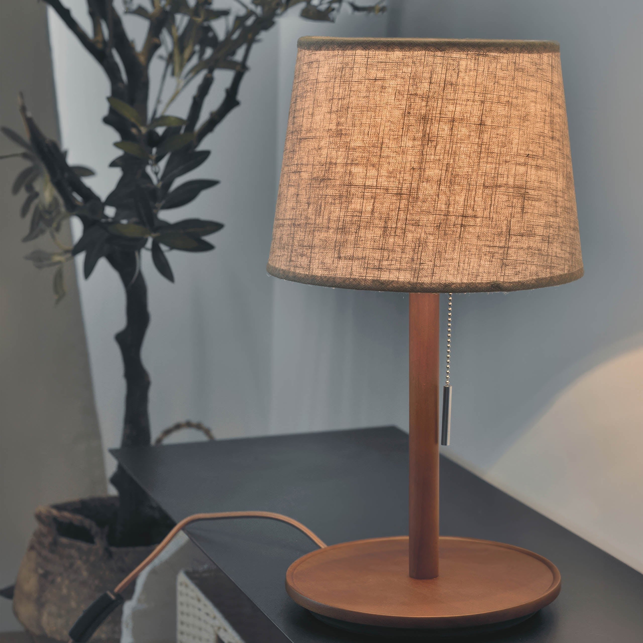 Halden Nordic Walnut LED Lamp With Luxury Fabric Shade