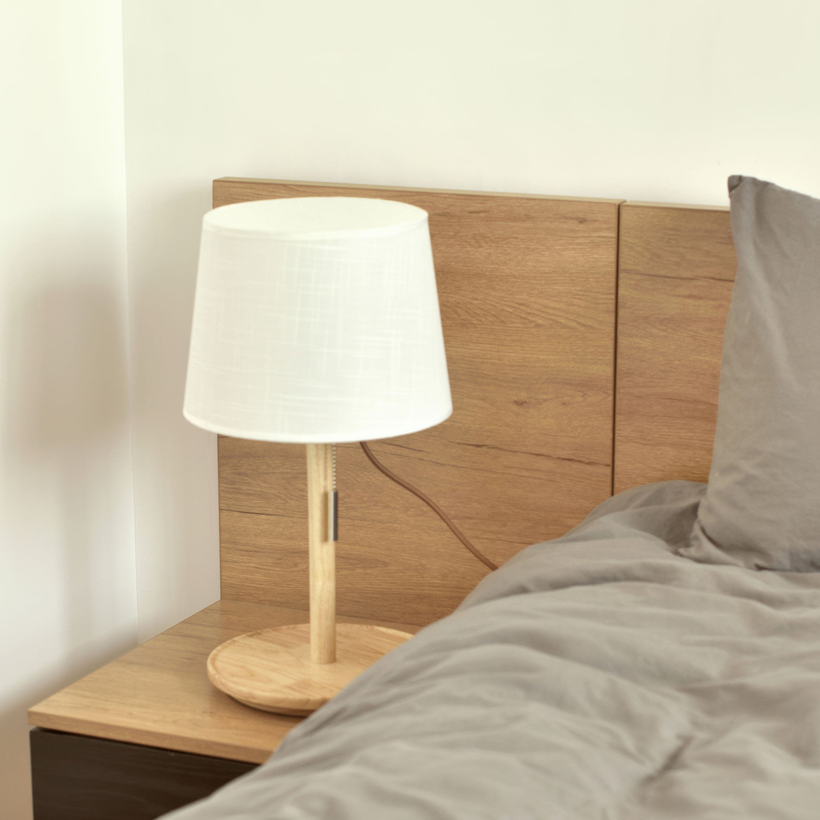 Halden Nordic Walnut LED Lamp With Luxury Fabric Shade