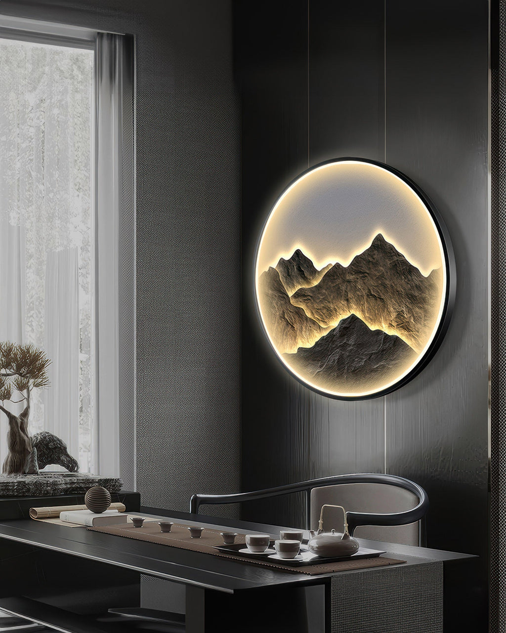 Luxe Mountain Refuge Circle Wall Decor Lamp with Warm Glow