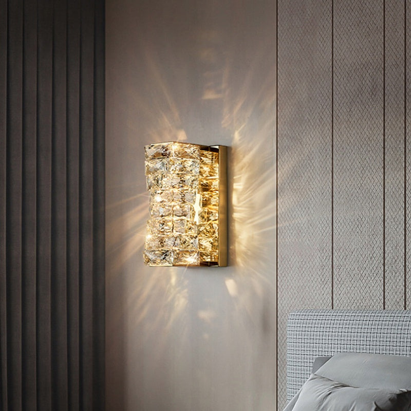 Kristy Modern Rectangular Vanity Metal Crystal LED Wall Lamp | ventumra