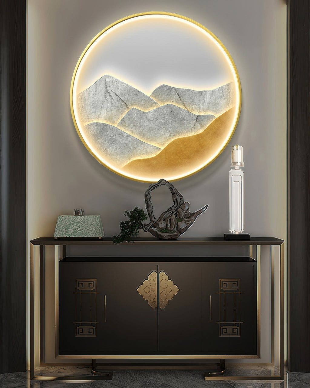 Luxe Mountain Refuge Circle Wall Decor Lamp with Warm Glow