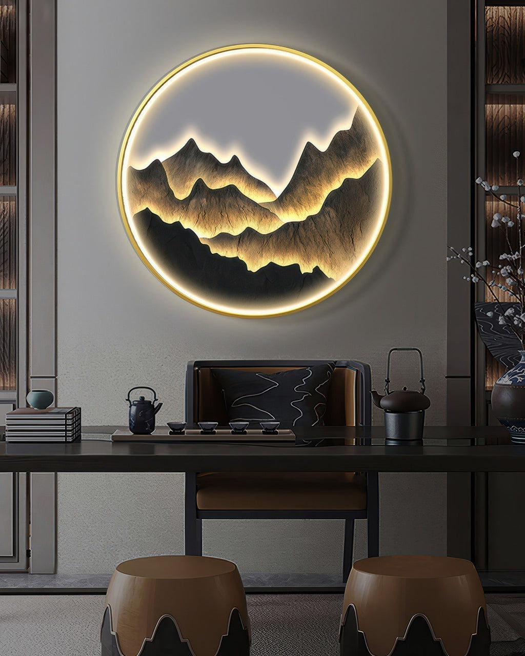 Luxe Mountain Refuge Circle Wall Decor Lamp with Warm Glow