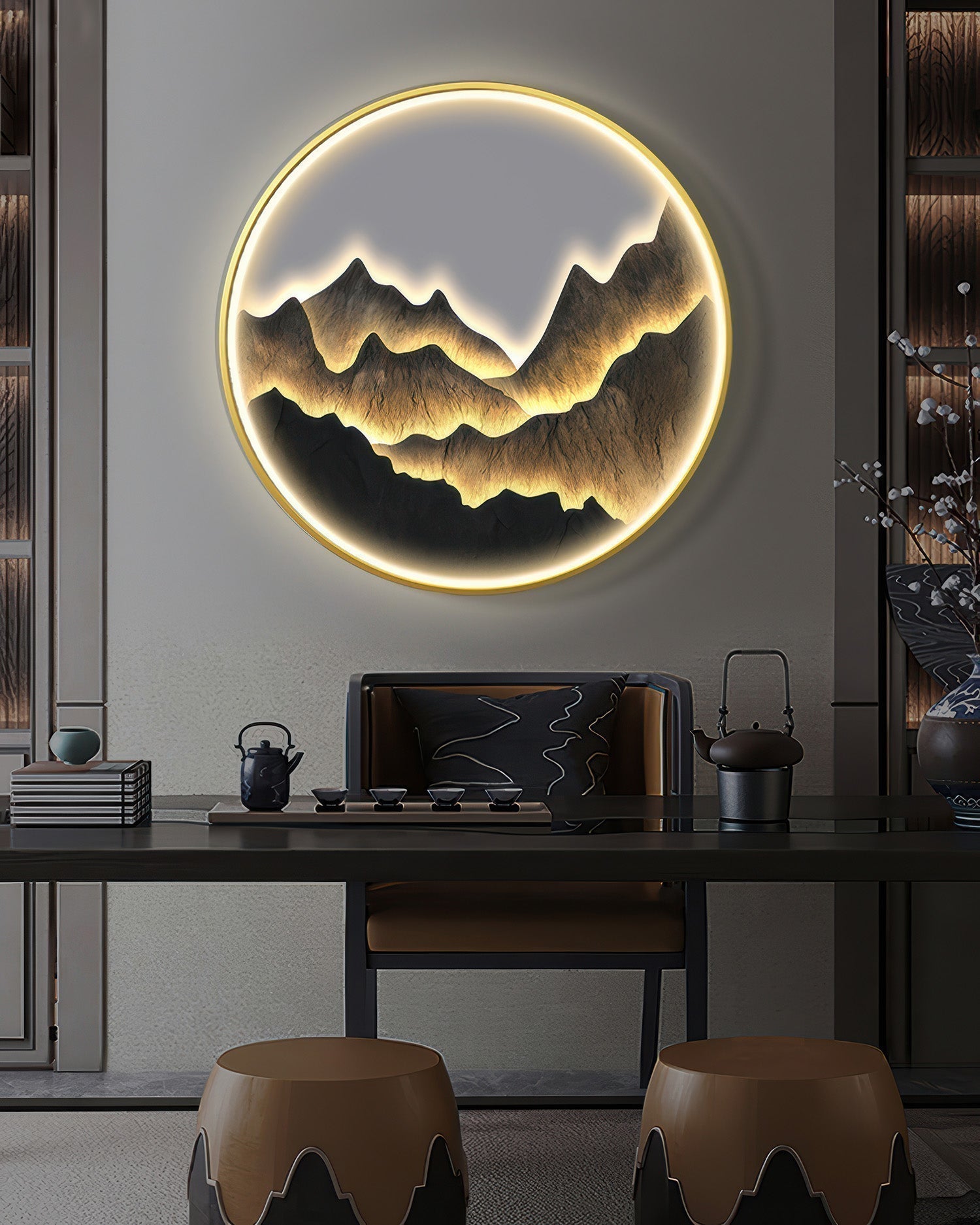 Luxe Mountain Refuge Circle Wall Decor Lamp with Warm Glow