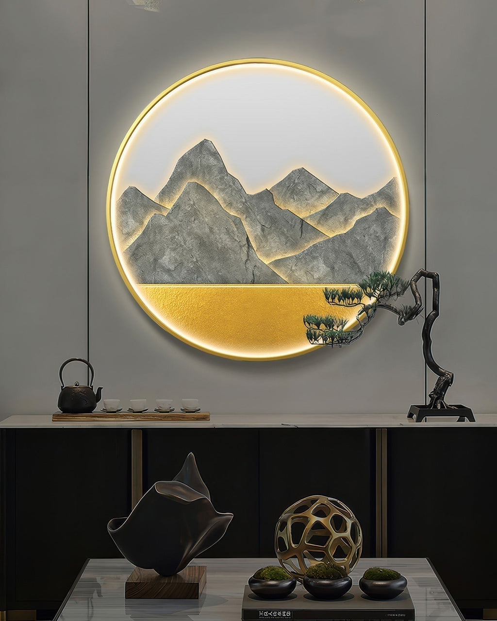Luxe Mountain Refuge Circle Wall Decor Lamp with Warm Glow