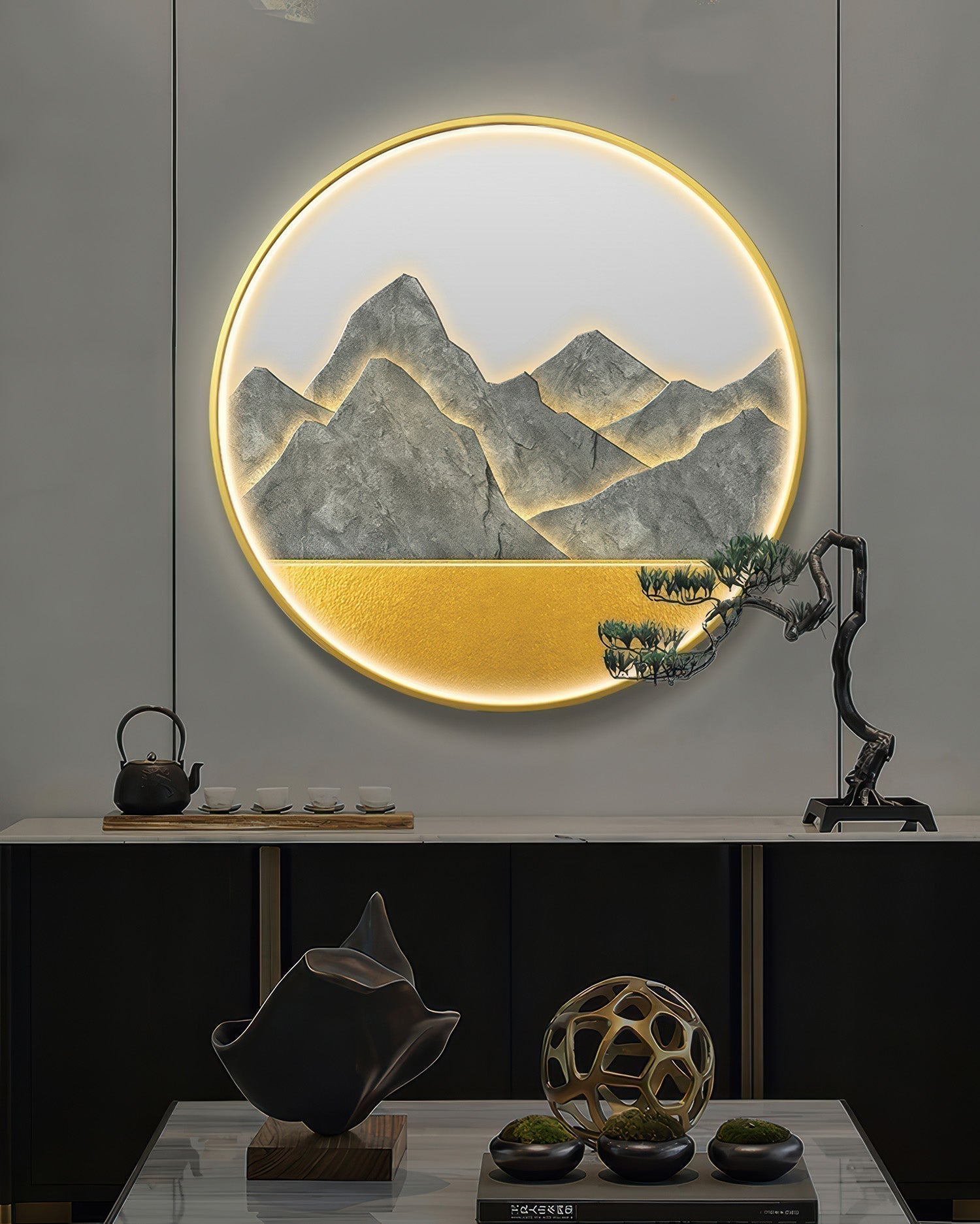 Luxe Mountain Refuge Circle Wall Decor Lamp with Warm Glow