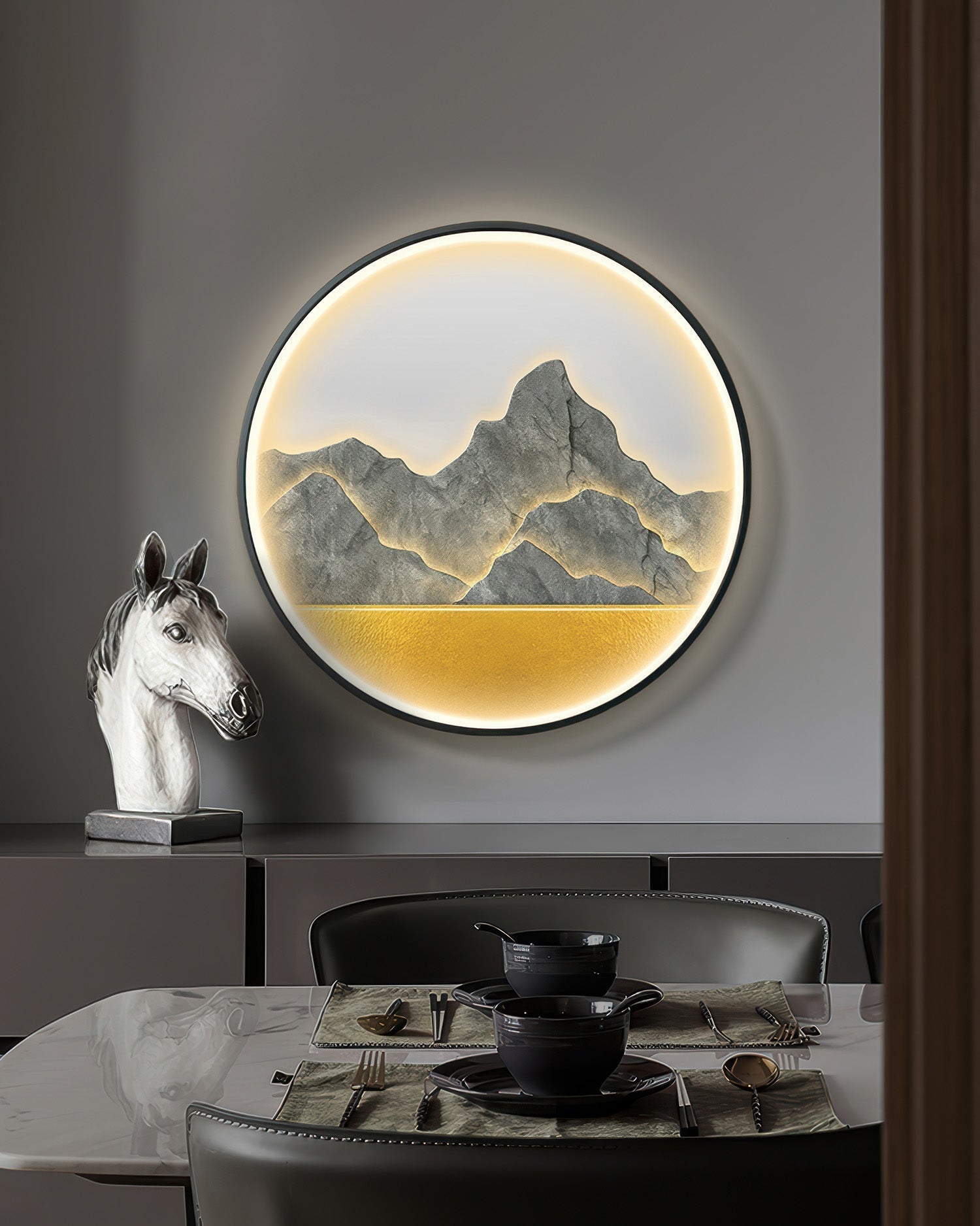 Luxe Mountain Refuge Circle Wall Decor Lamp with Warm Glow