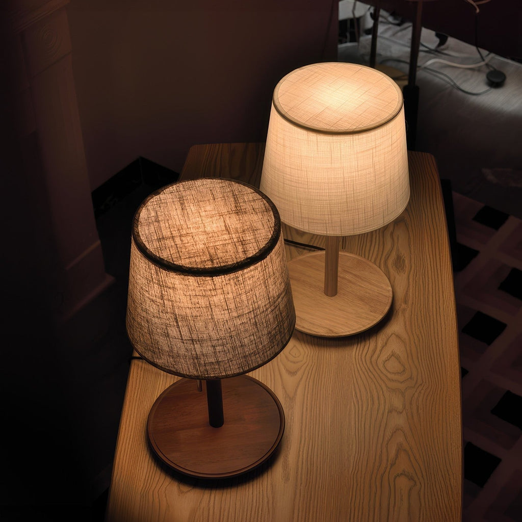 Halden Nordic Walnut LED Lamp With Luxury Fabric Shade