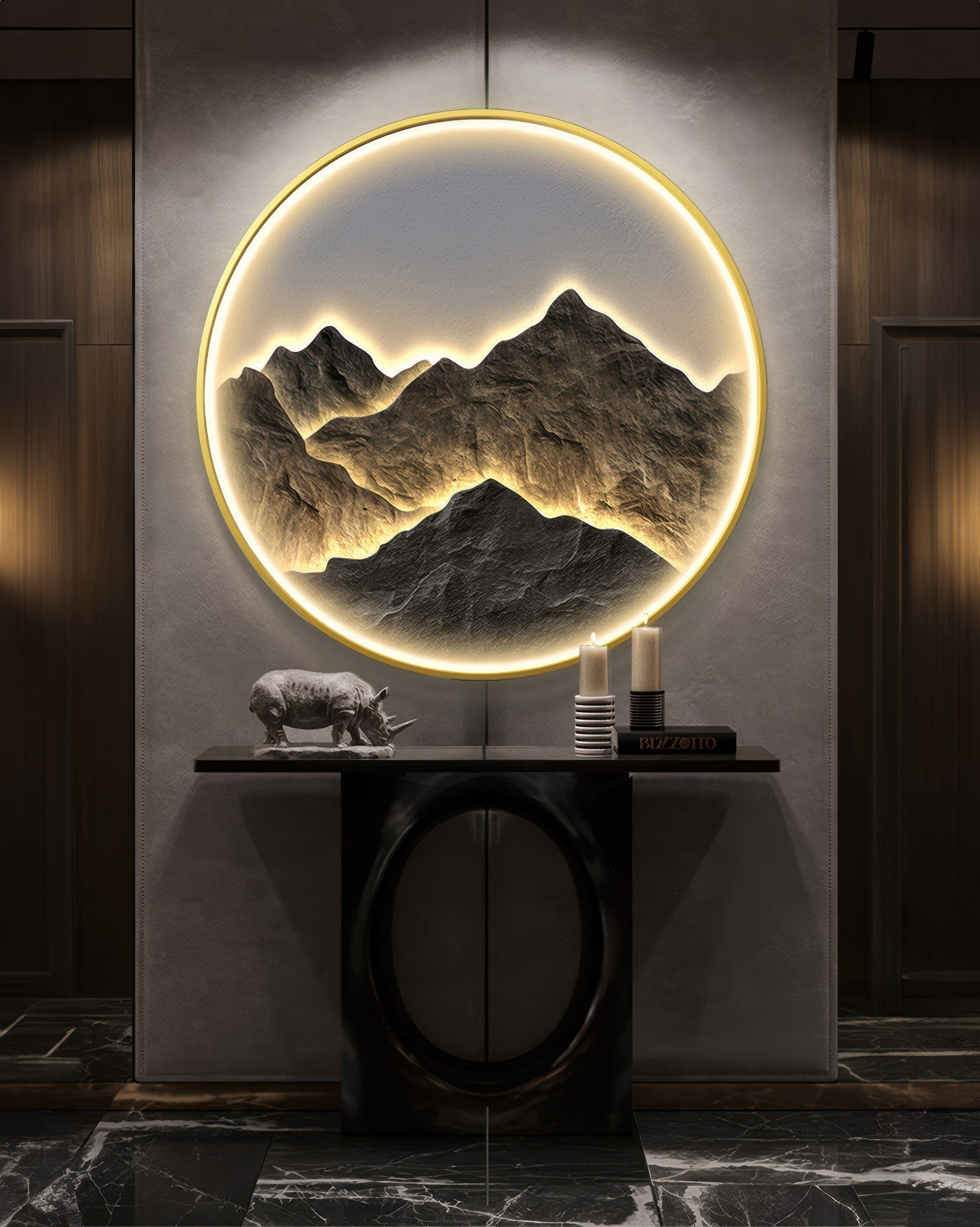 Luxe Mountain Refuge Circle Wall Decor Lamp with Warm Glow
