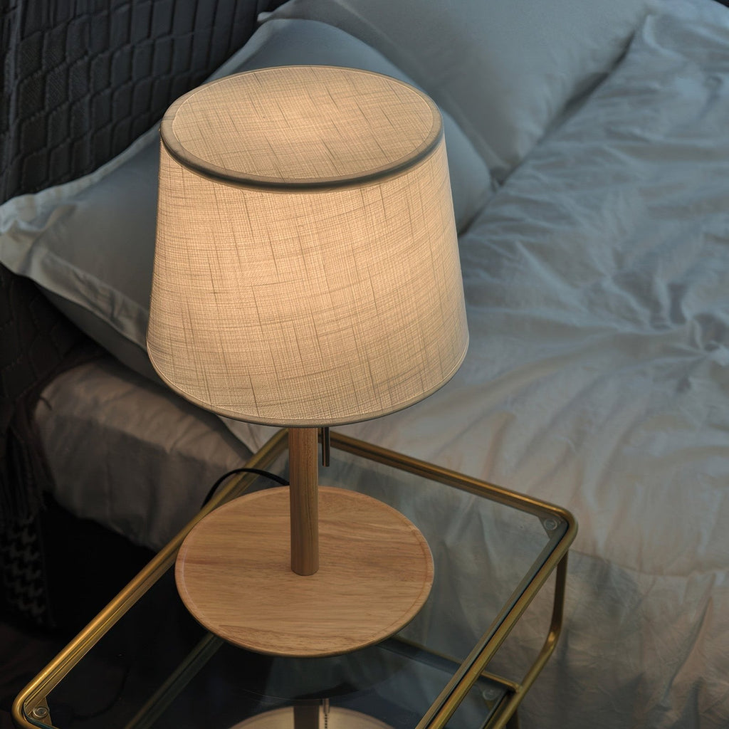Halden Nordic Walnut LED Lamp With Luxury Fabric Shade