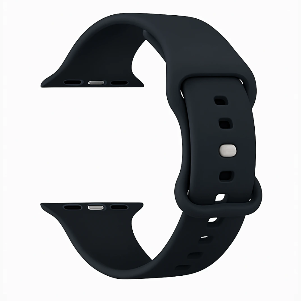 Zwart siliconen bandje voor Apple Watch met dubbele lus en drukknopsluiting | Ventumra