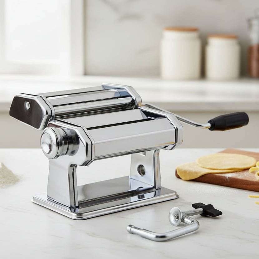 PastaCraft Manual Pasta Machine — Hand Crank Control, Seven Adjustable Thickness Settings