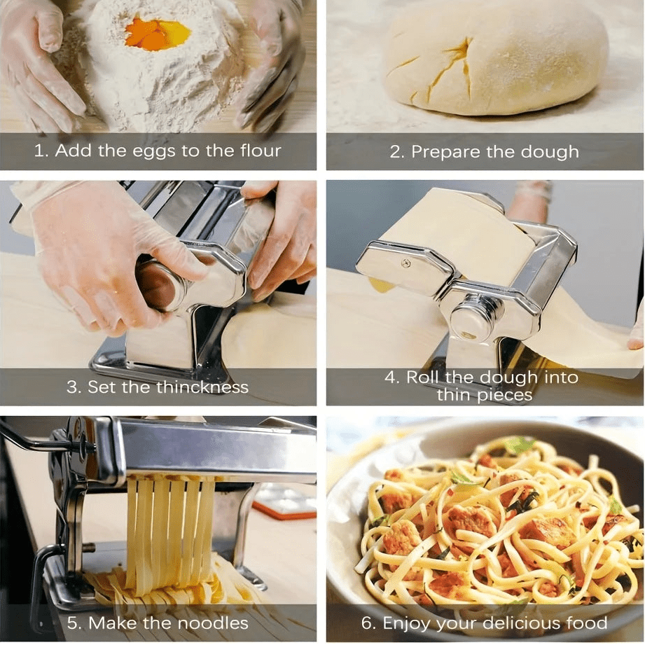 PastaCraft Manual Pasta Machine — Hand Crank Control, Seven Adjustable Thickness Settings