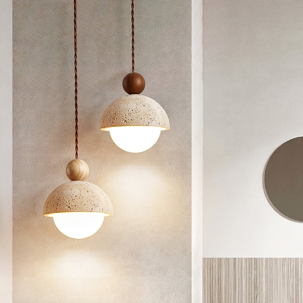 Vaire Pendant Light Travertine Dome Glass | ventumra
