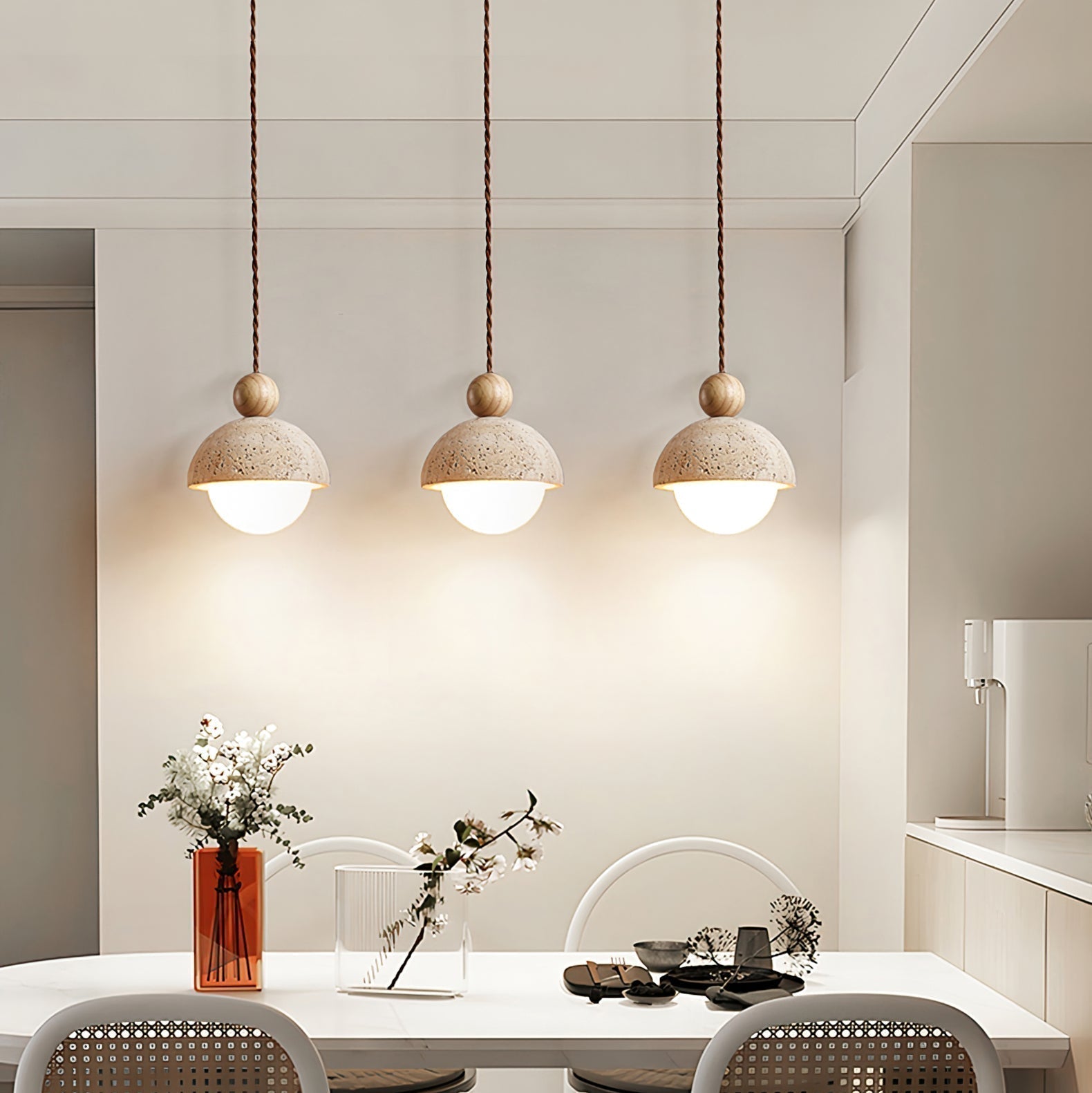 Vaire Pendant Light Travertine Dome Glass | ventumra