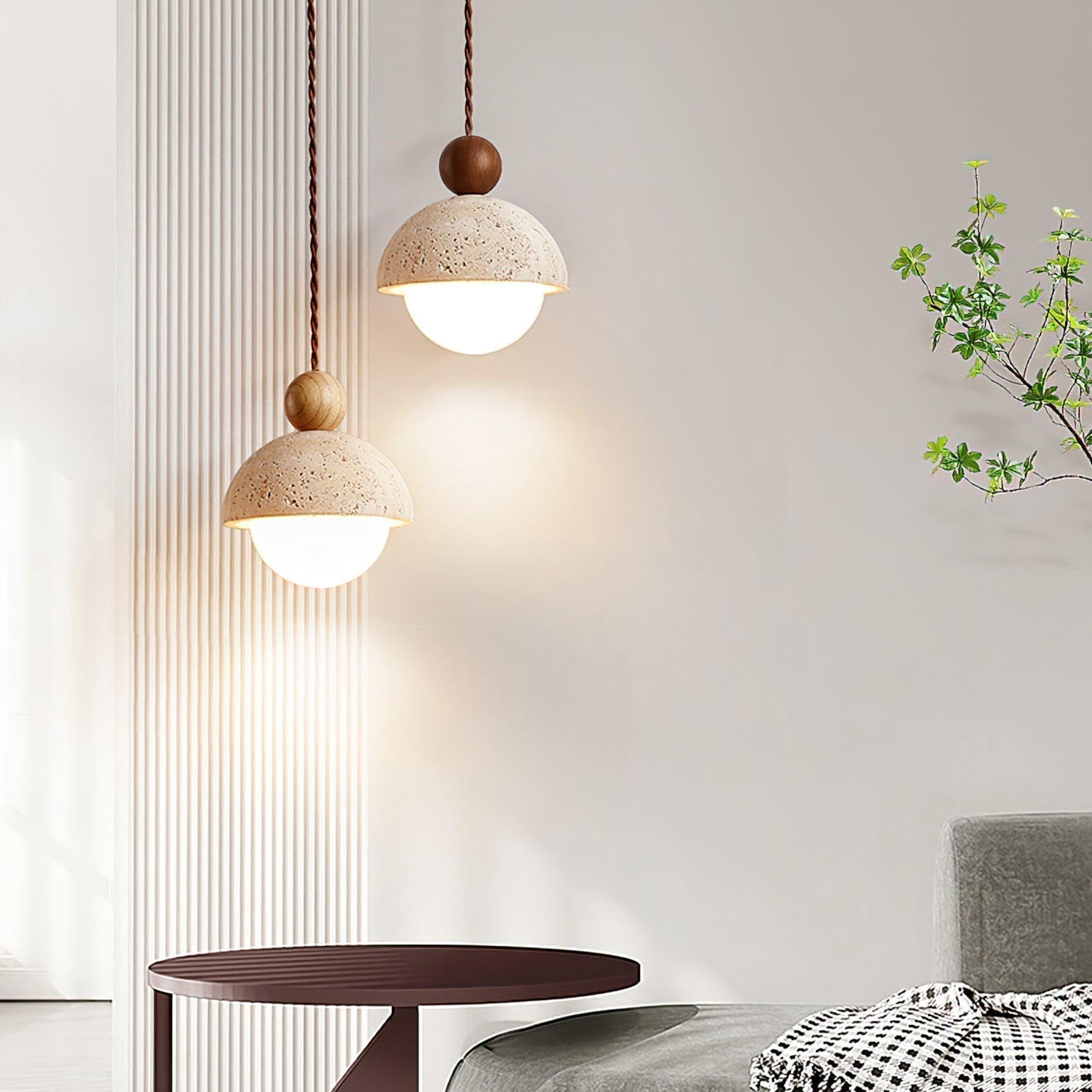 Vaire Pendant Light Travertine Dome Glass | ventumra
