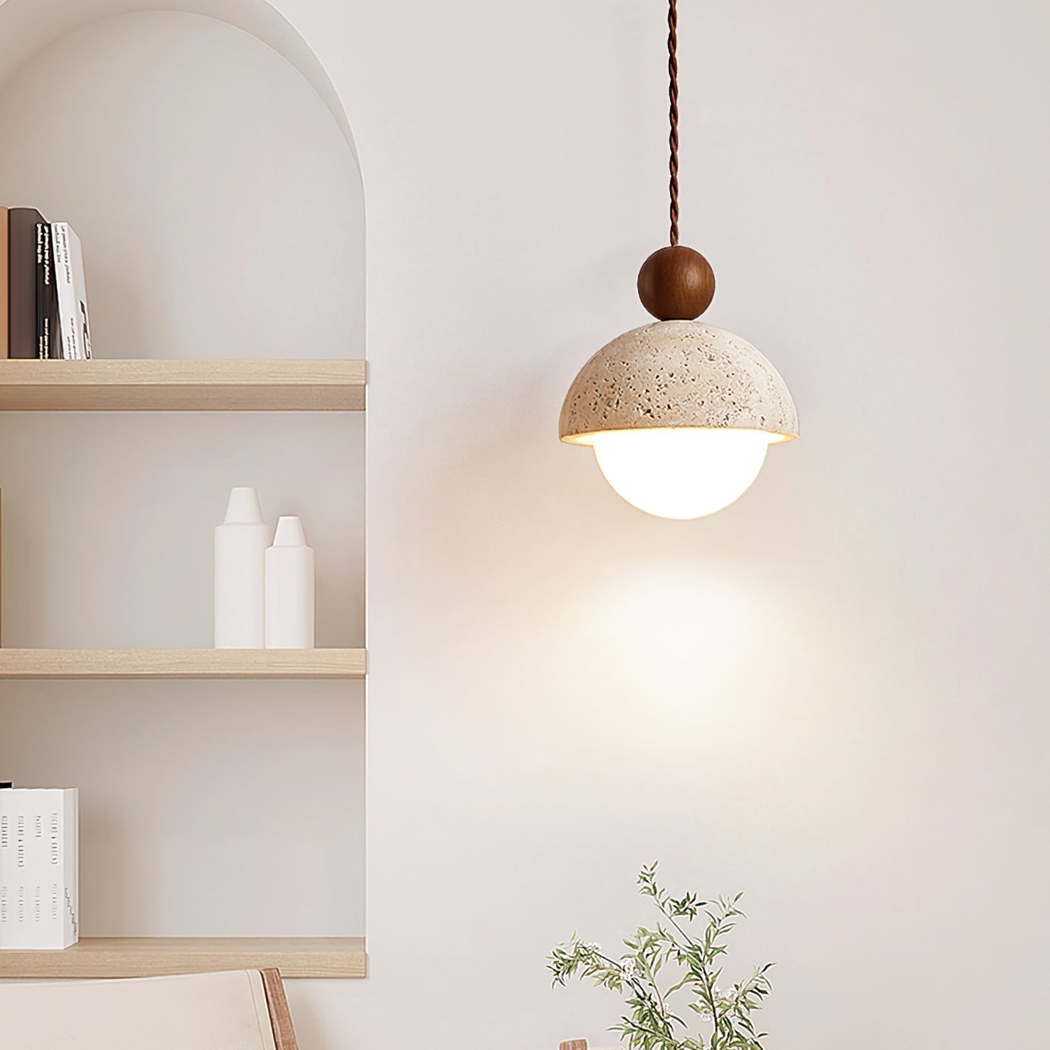 Vaire Pendant Light Travertine Dome Glass | ventumra