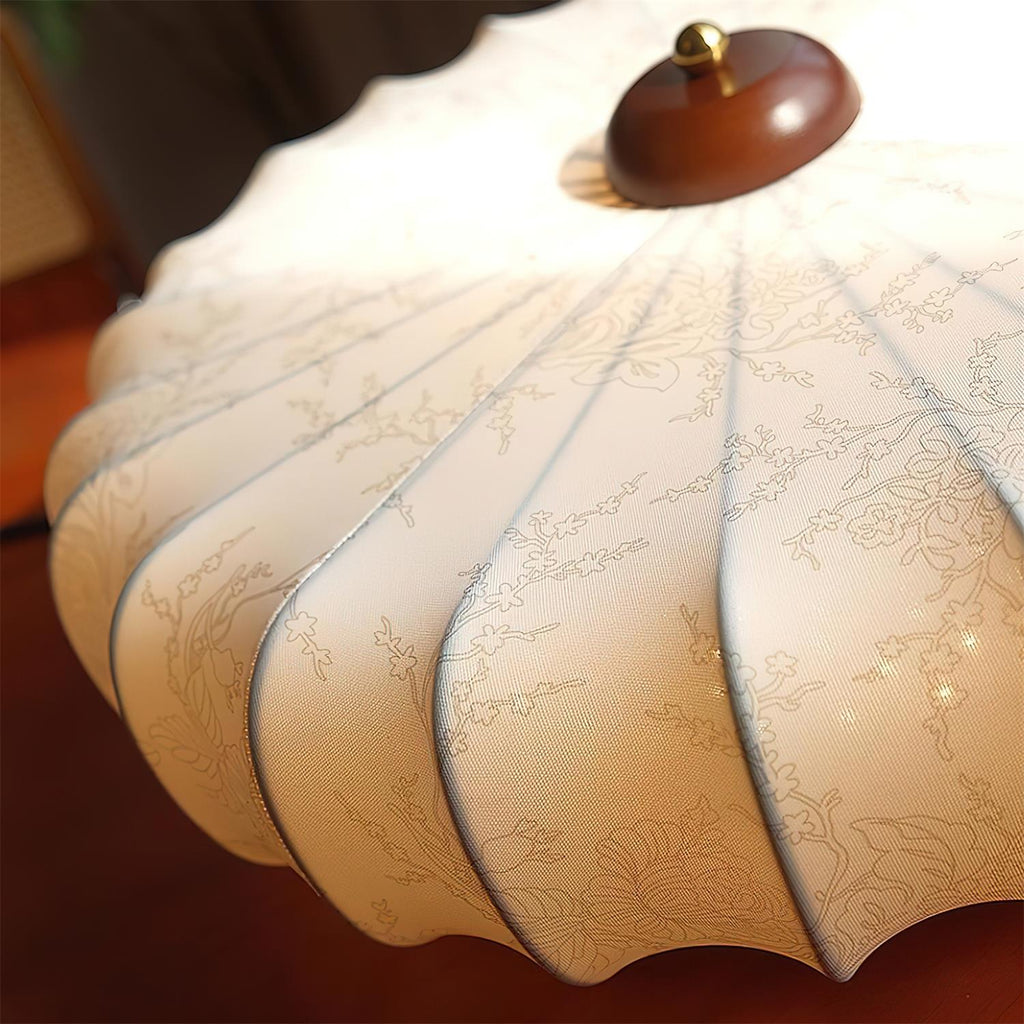 Ceiling Lamp Fabric Shade Pleated Lotus Shape Wooden Canopy | ventumra