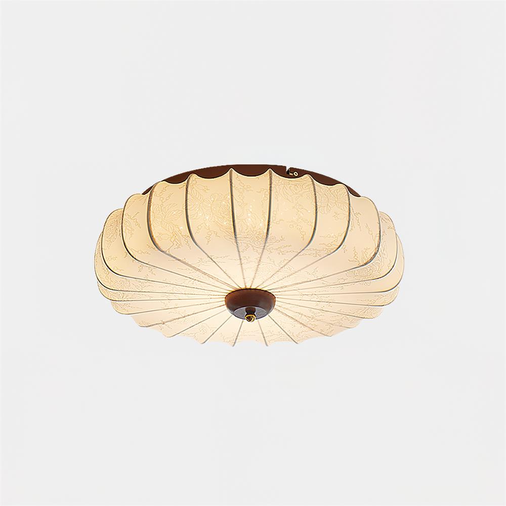 Ceiling Lamp Fabric Shade Pleated Lotus Shape Wooden Canopy | ventumra