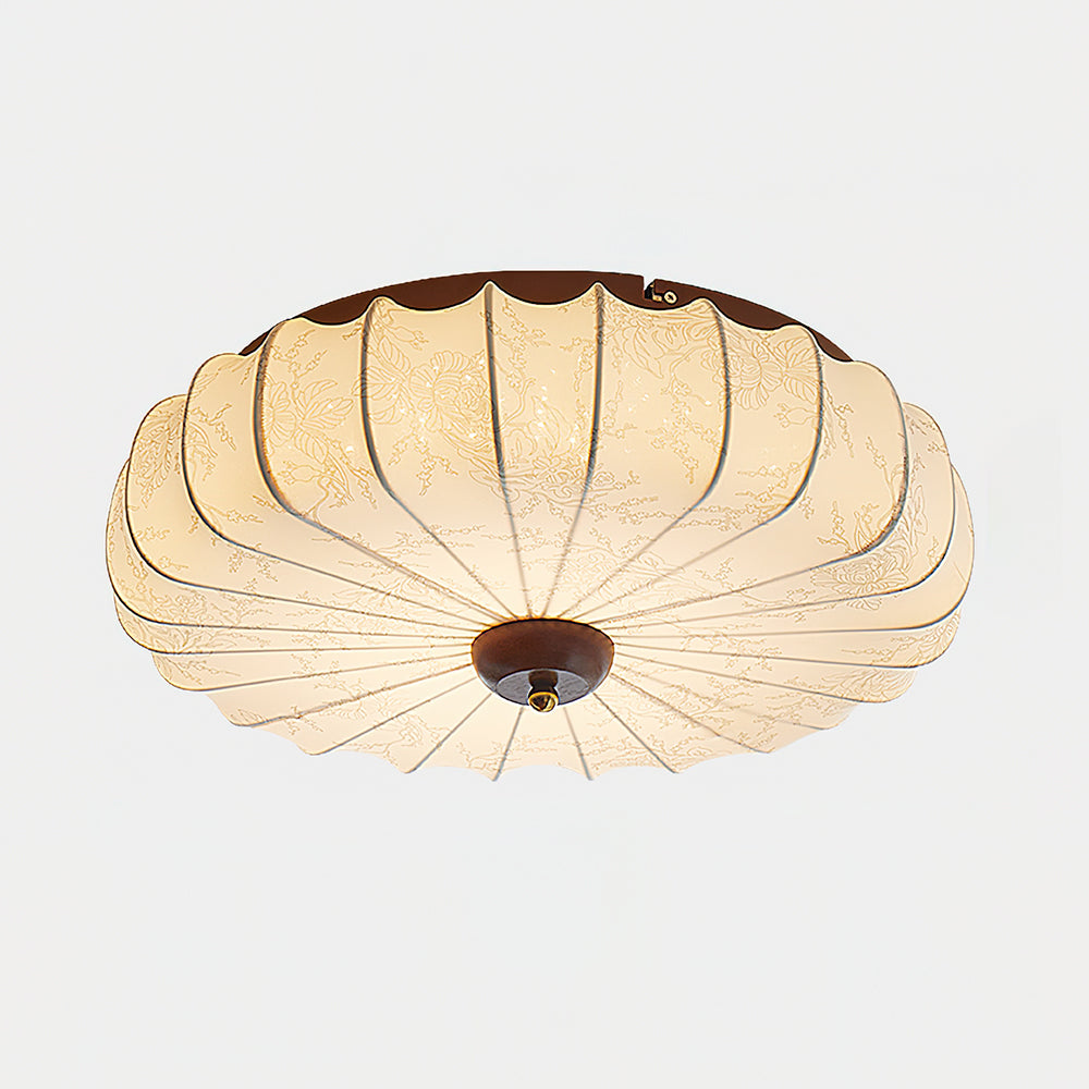 Ceiling Lamp Fabric Shade Pleated Lotus Shape Wooden Canopy | ventumra
