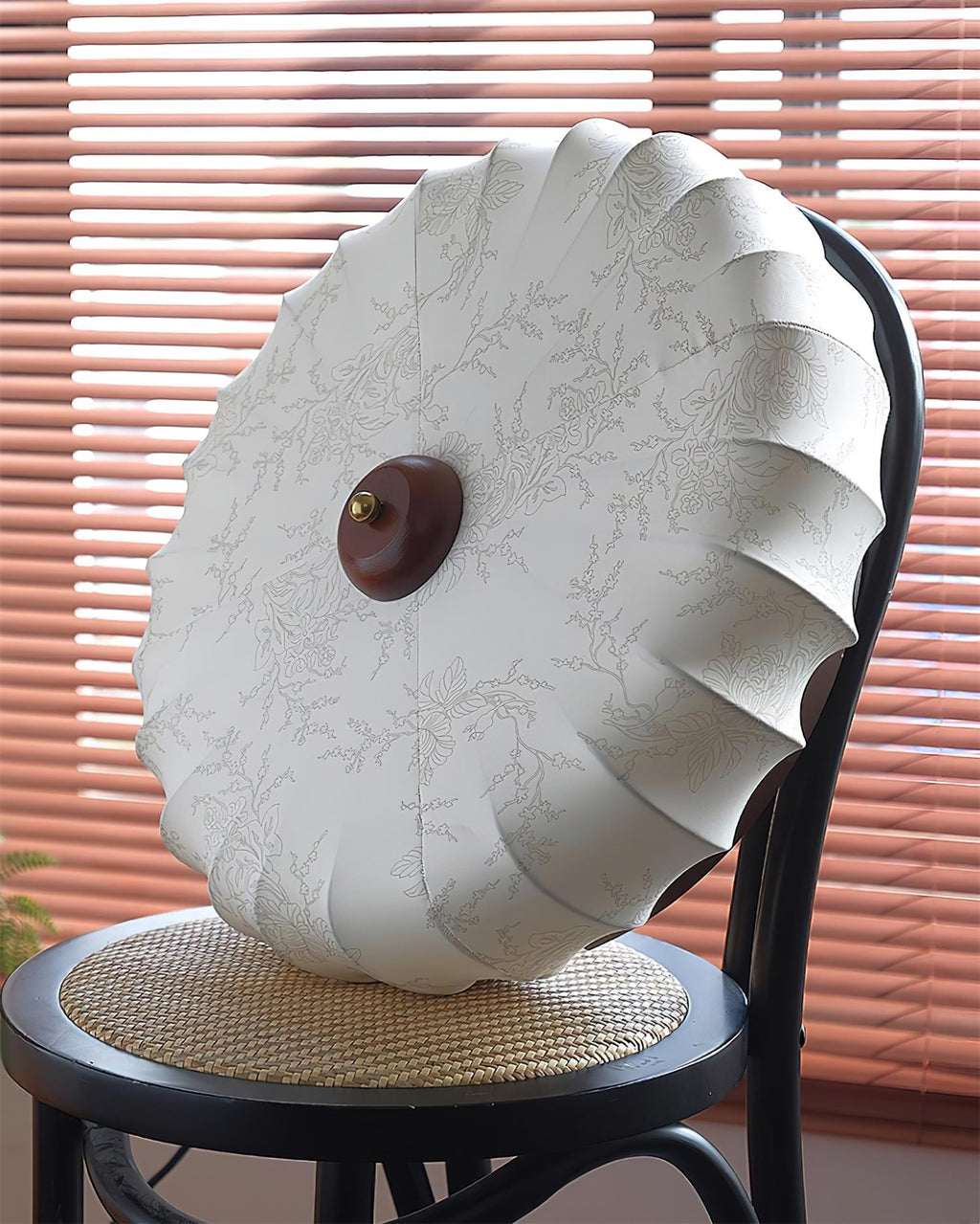 Ceiling Lamp Fabric Shade Pleated Lotus Shape Wooden Canopy | ventumra