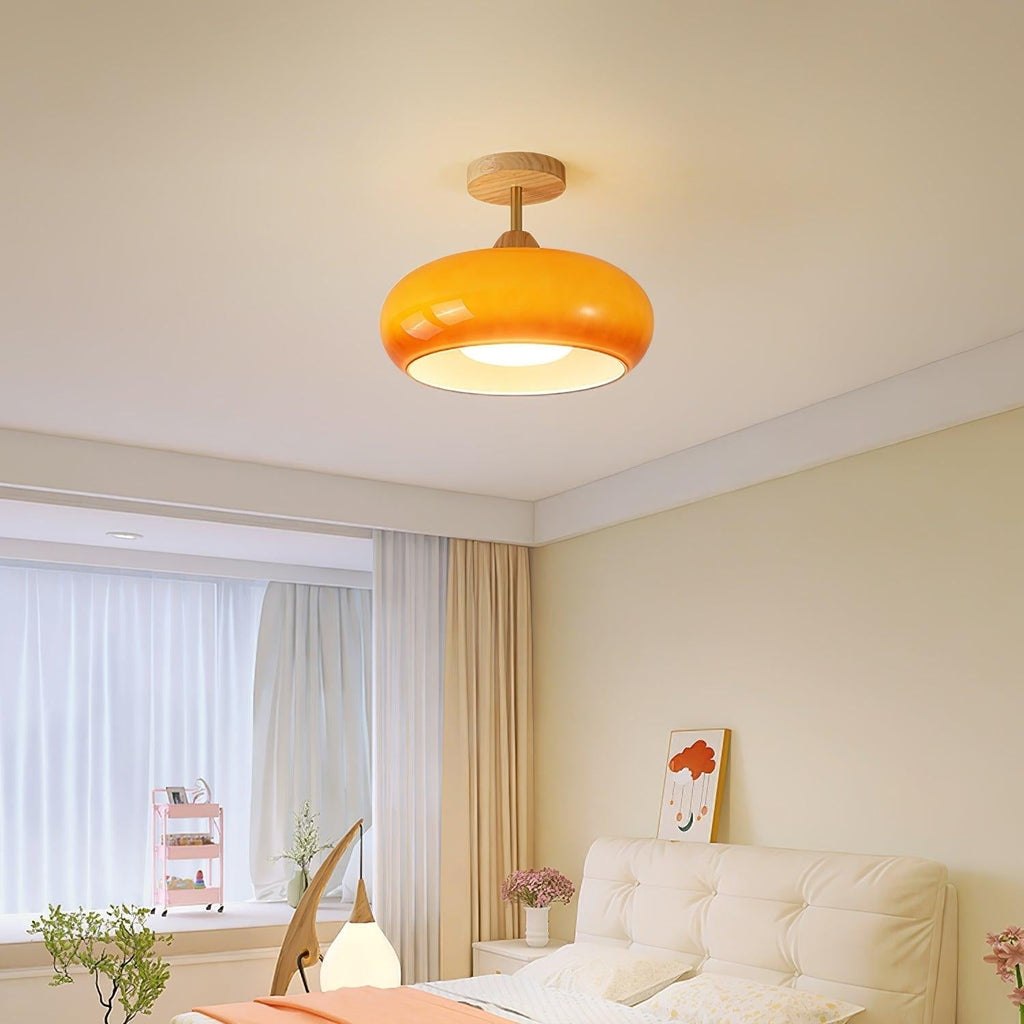 Charlotte Flush Mount Ceiling Light Glass Wood &Orange&White | ventumra