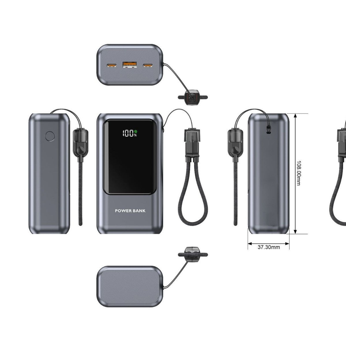 10000mAh powerbank med digital visning og rask USB-lading | Ventumra