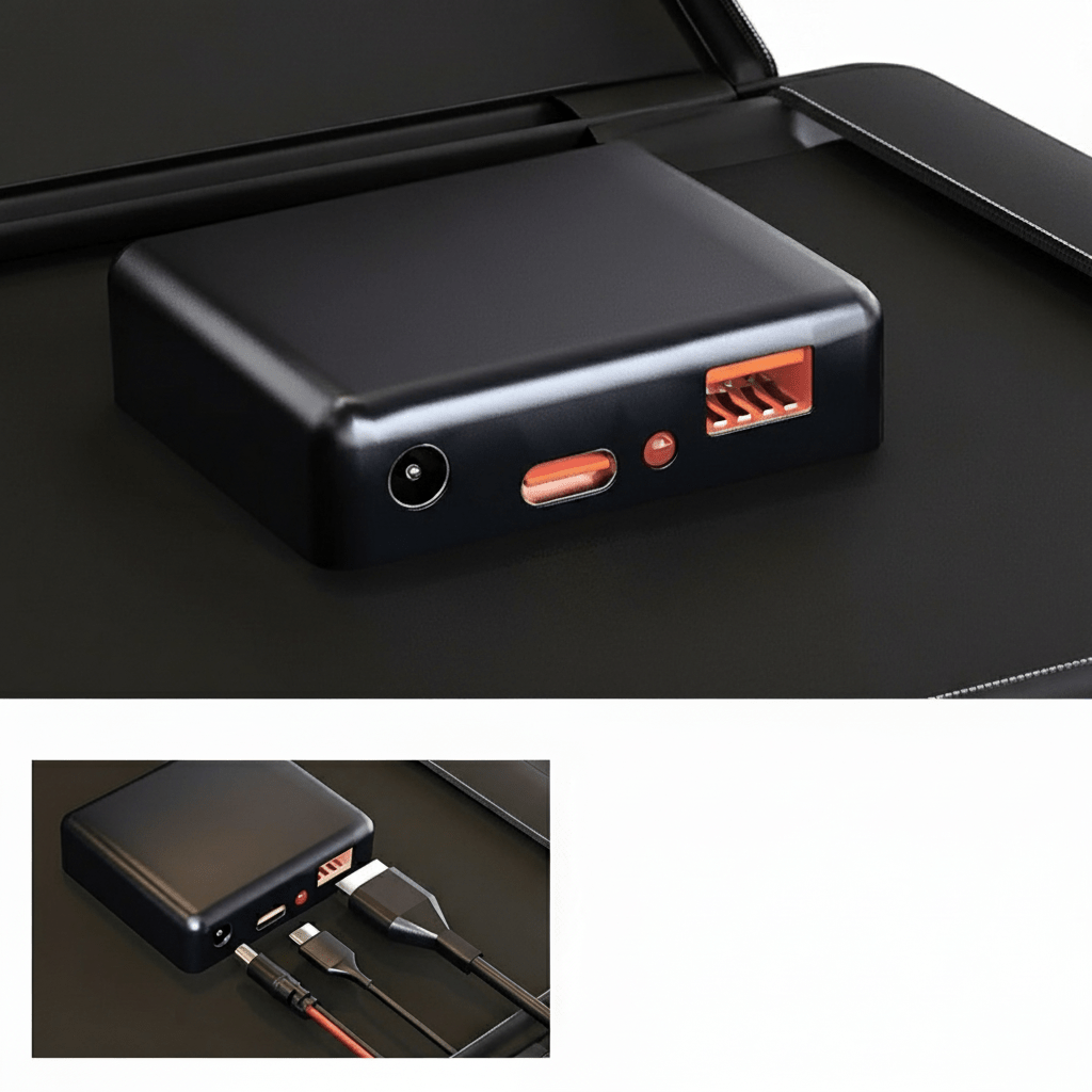 Sistema di ricarica smart PulseVolt Pro — Porte di uscita USB-A, USB-C e DC