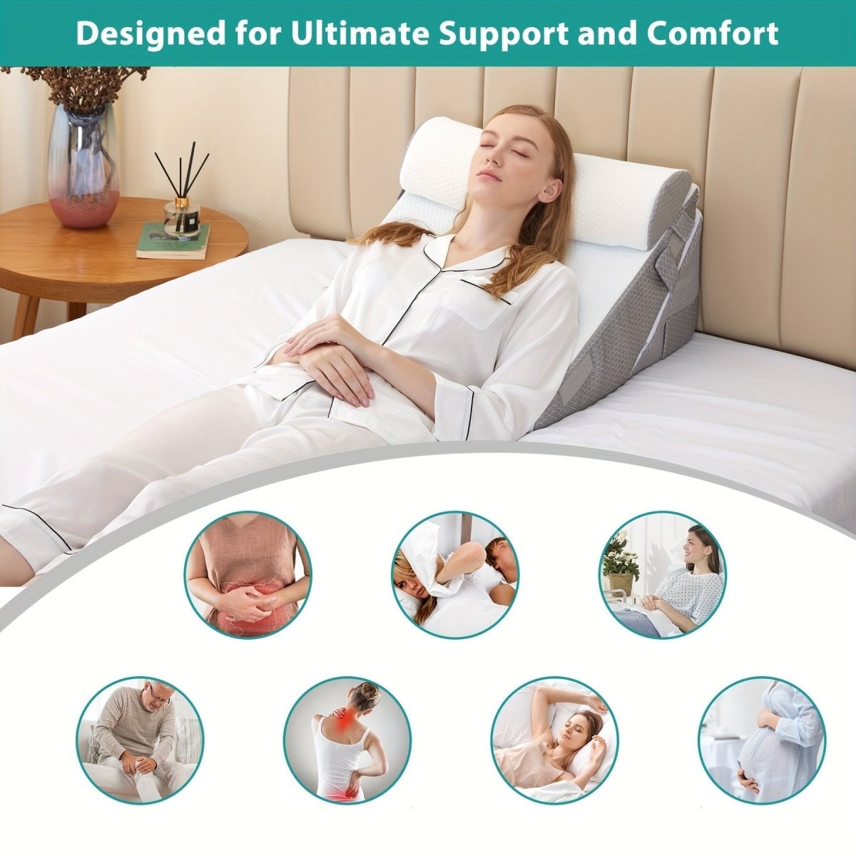 SereniRise Adjustable Memory Foam Wedge Cushion — Gradual Incline Design