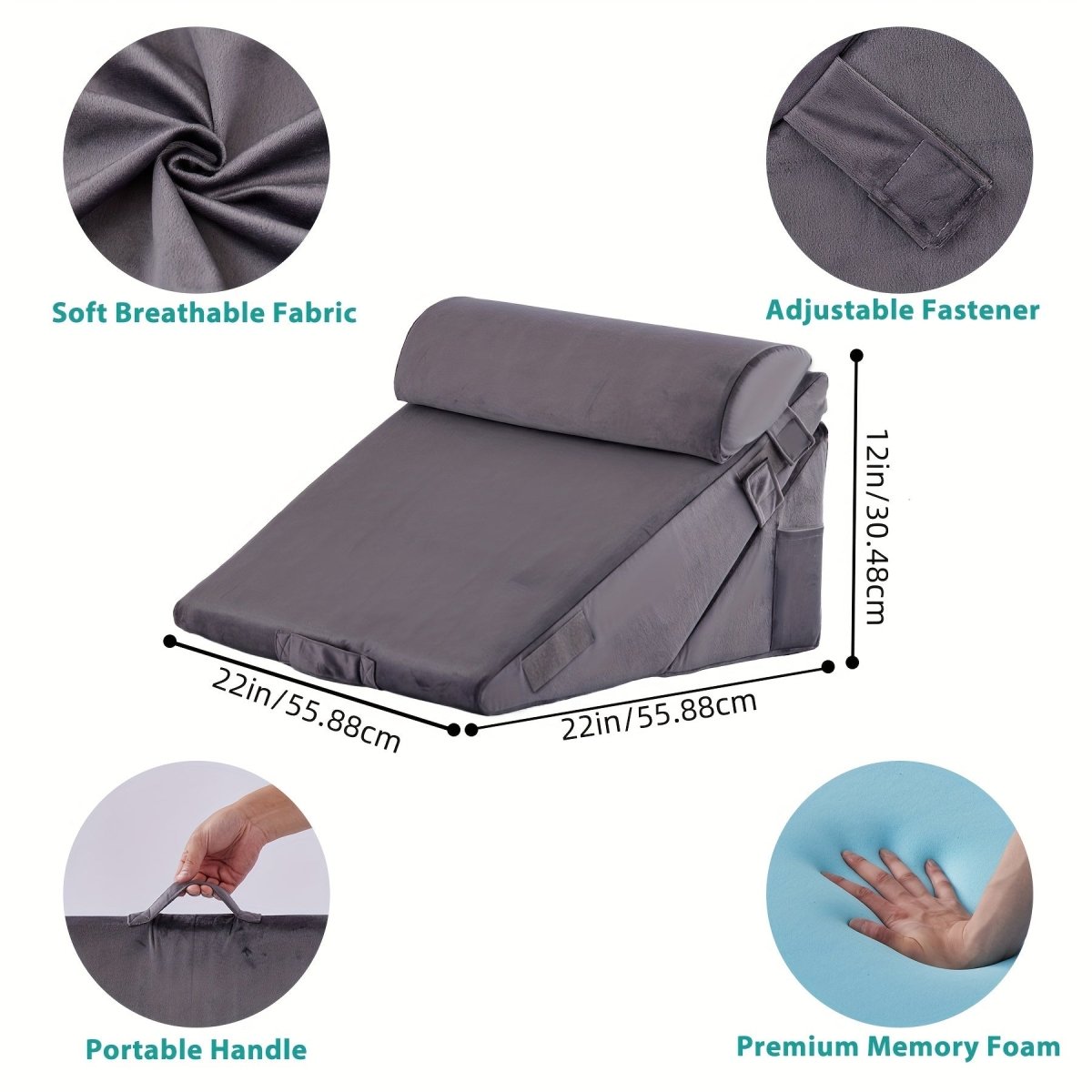 SereniRise Adjustable Memory Foam Wedge Cushion — Gradual Incline Design