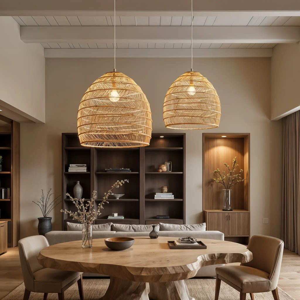 Lirena | Hand-Woven Natural Wicker Pendant Light For Dining