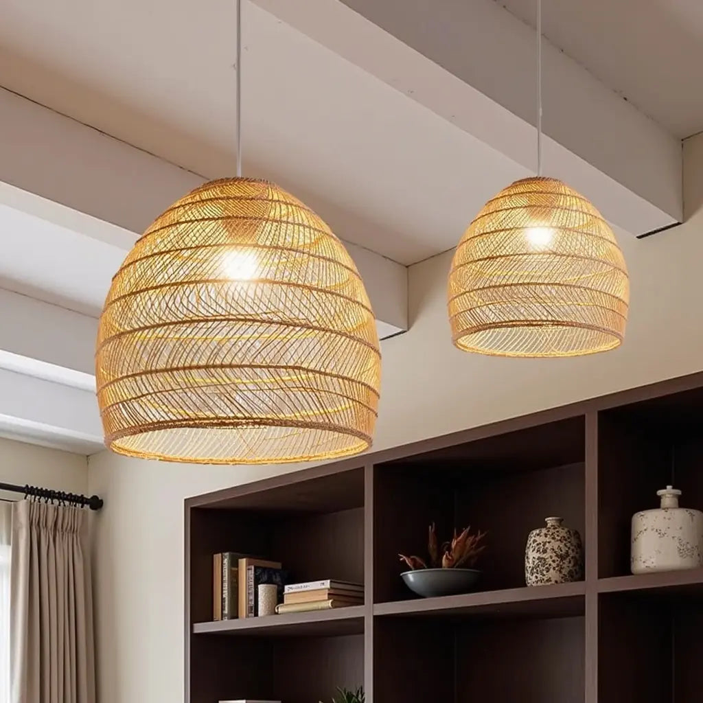 Lirena | Hand-Woven Natural Wicker Pendant Light For Dining