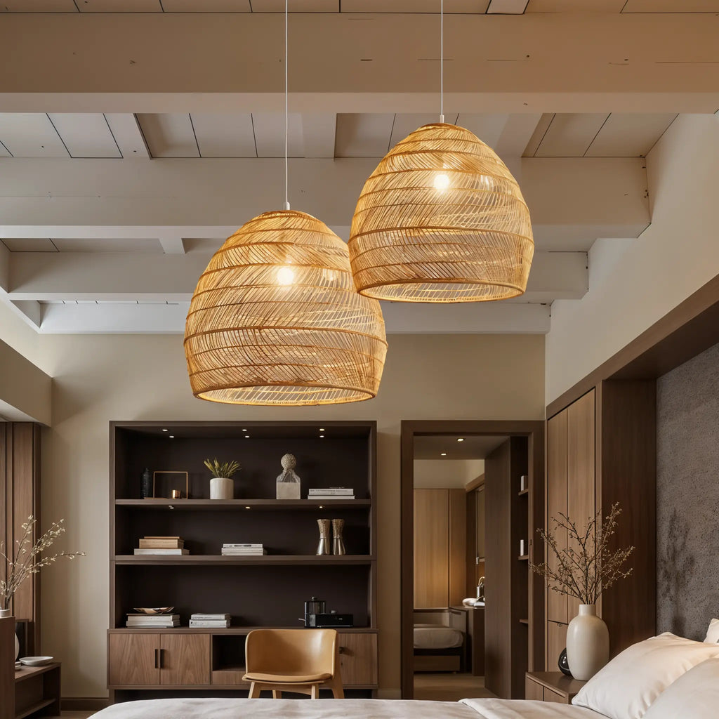 Lirena | Hand-Woven Natural Wicker Pendant Light For Dining
