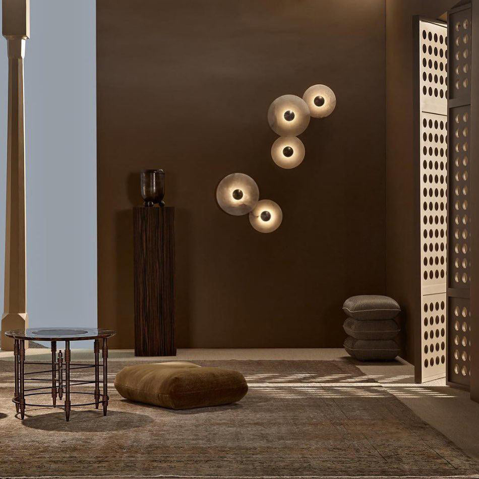 Round Wall Lamp Alabaster Fluted Brass | ventumra