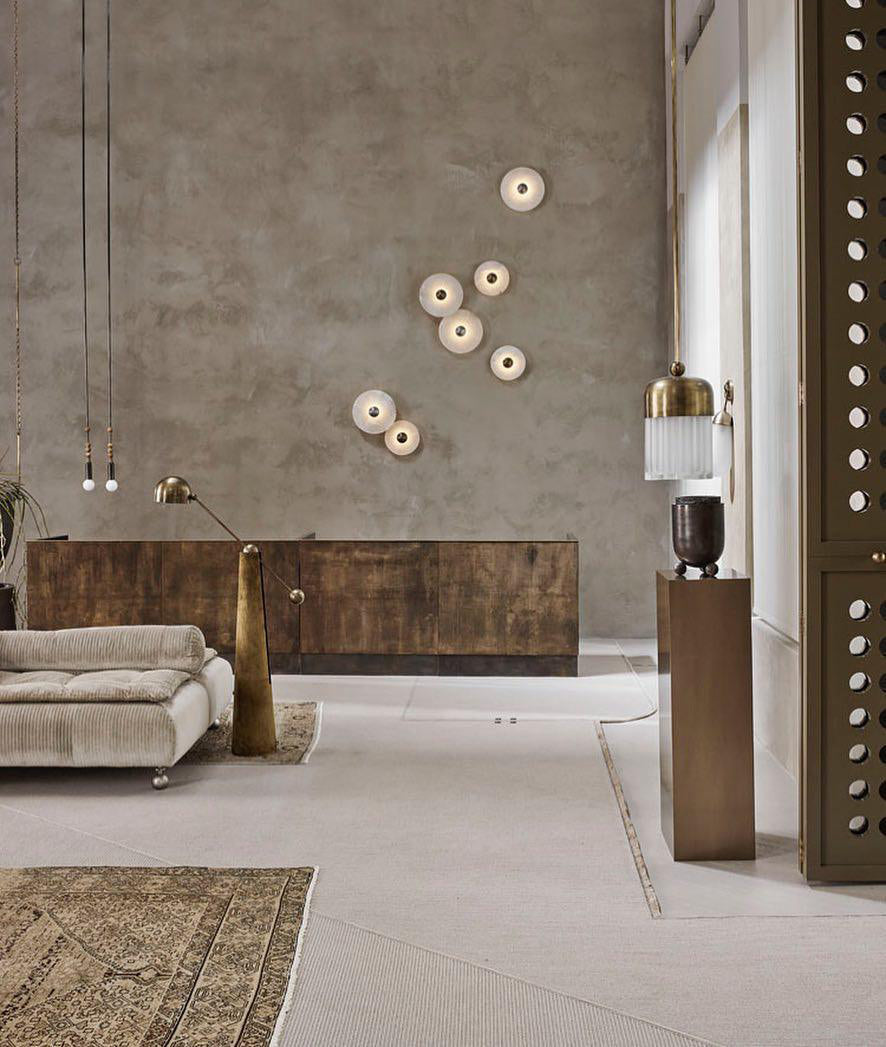 Round Wall Lamp Alabaster Fluted Brass | ventumra