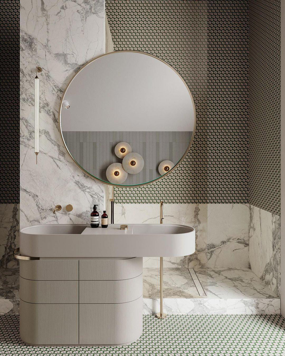 Round Wall Lamp Alabaster Fluted Brass | ventumra