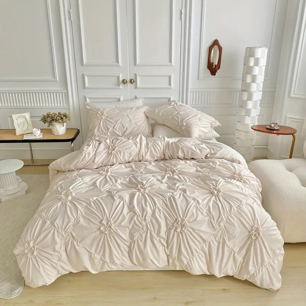 LuxeBloom Set di copripiumino elegante con volant — Biancheria da letto con motivo floreale