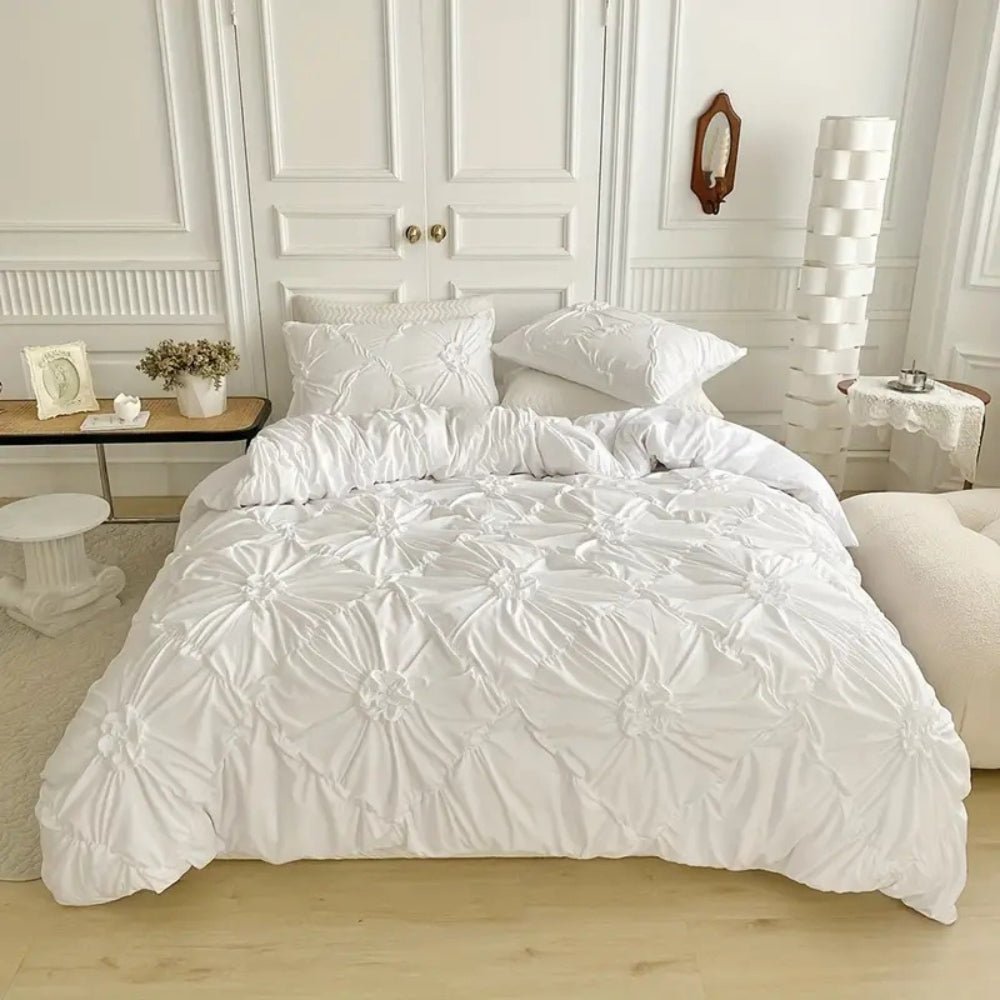 LuxeBloom Set di copripiumino elegante con volant — Biancheria da letto con motivo floreale