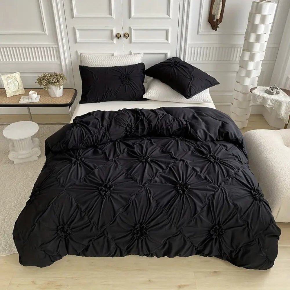 LuxeBloom Set di copripiumino elegante con volant — Biancheria da letto con motivo floreale