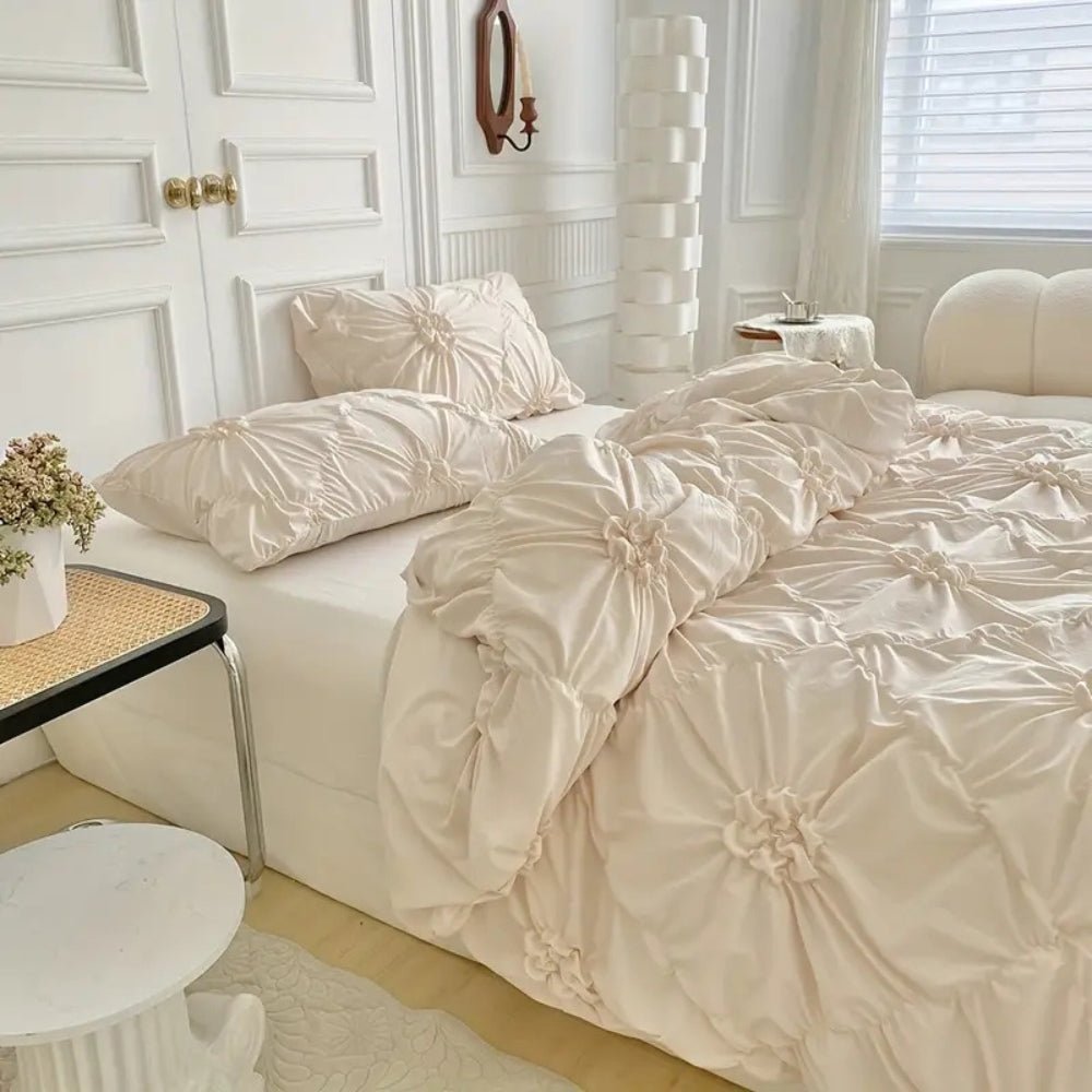 LuxeBloom Set di copripiumino elegante con volant — Biancheria da letto con motivo floreale