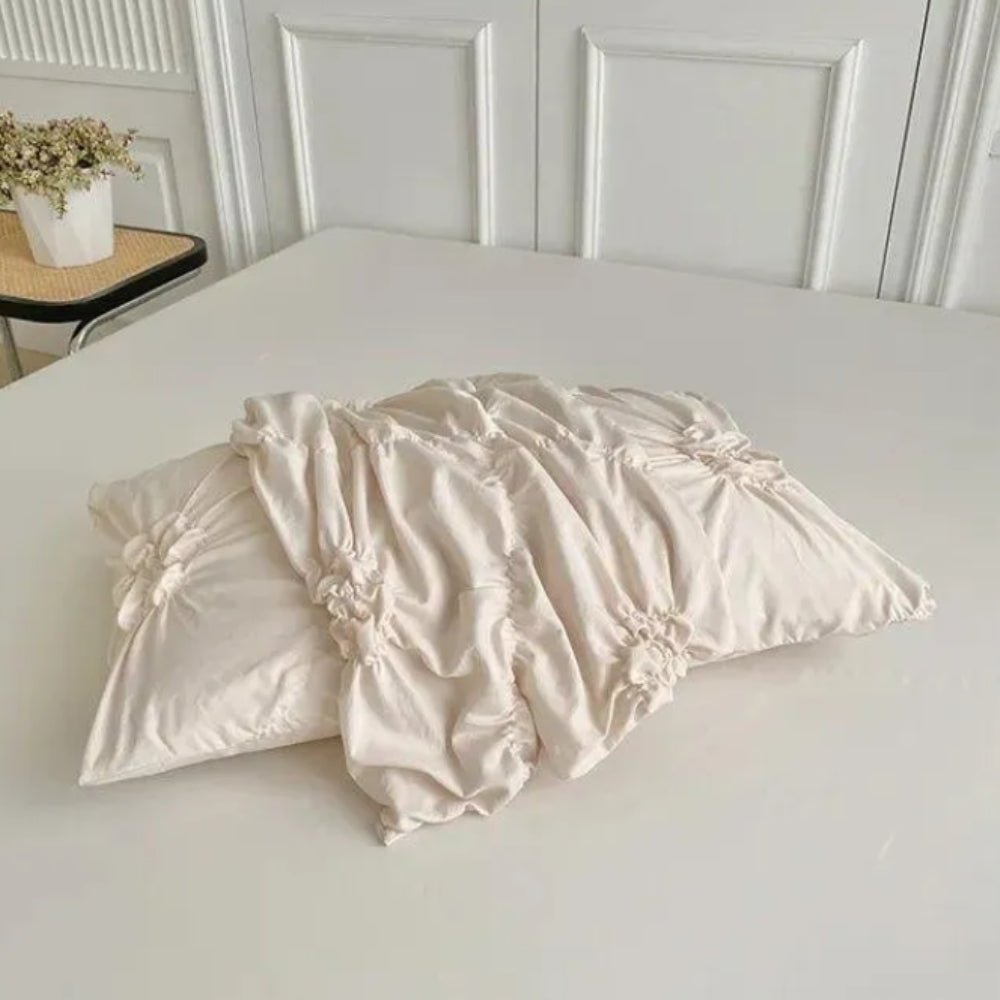 LuxeBloom Set di copripiumino elegante con volant — Biancheria da letto con motivo floreale