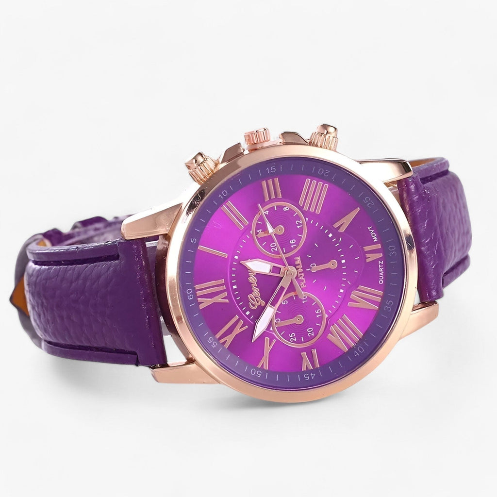Elegant klassisk damklocka - armband i äkta läder