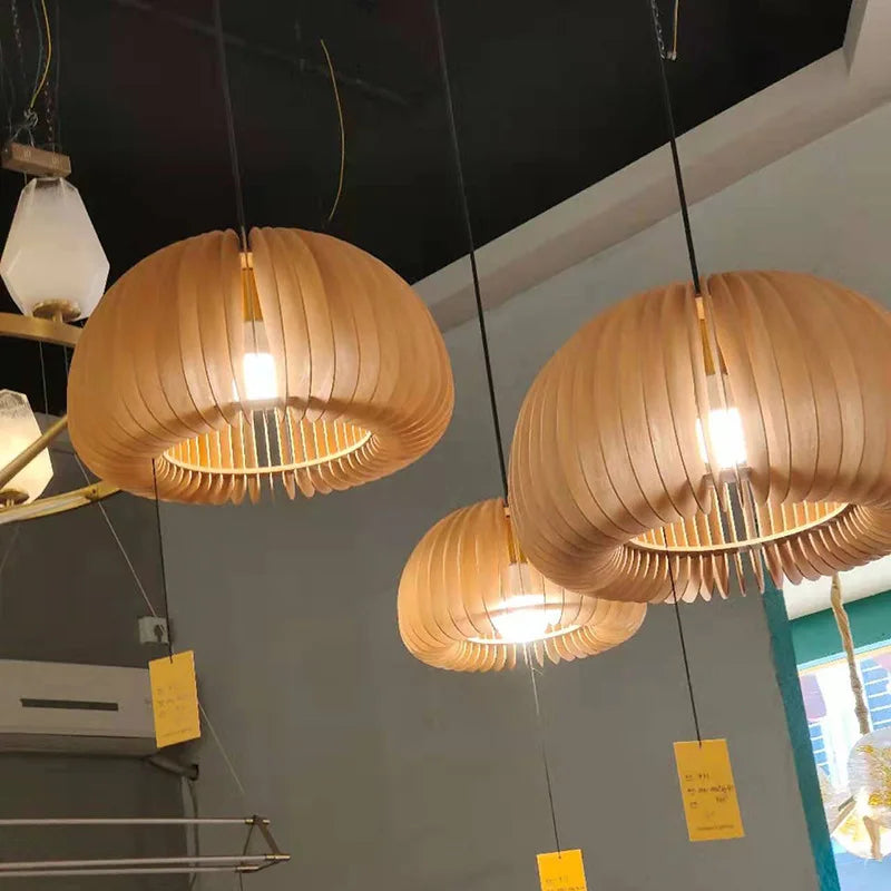 Covewood Harvest Pumpkin Wooden Pendant Light With Adjustable Height