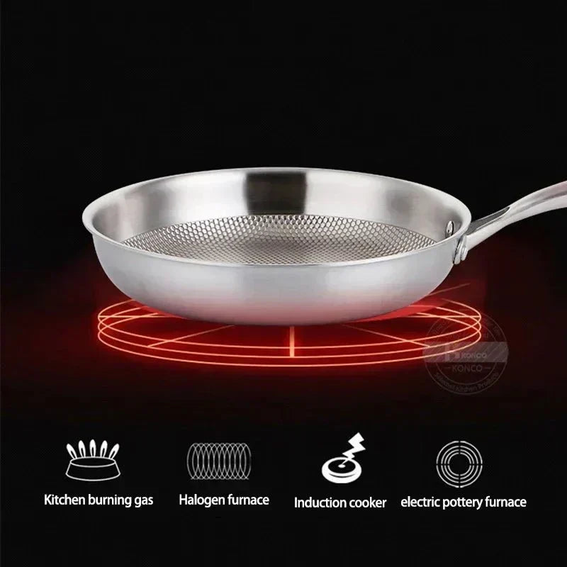 AuroraChef 28/30 Cm Stainless Steel 304 Wok Pan — Without Coating, Gas and Induction Compatible