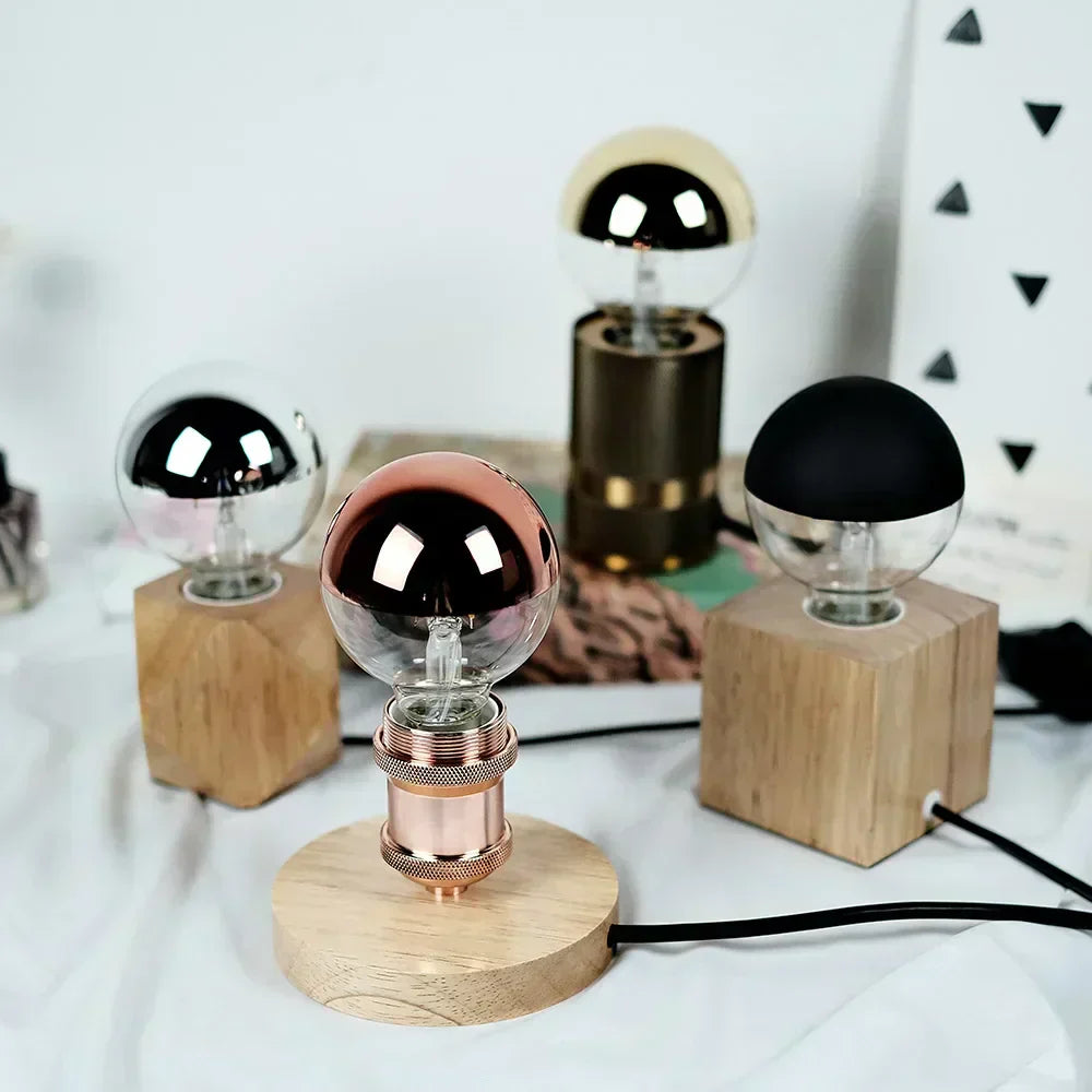 AmberGlow Retro Lamp With Wooden Base Dimmable 2700K LED