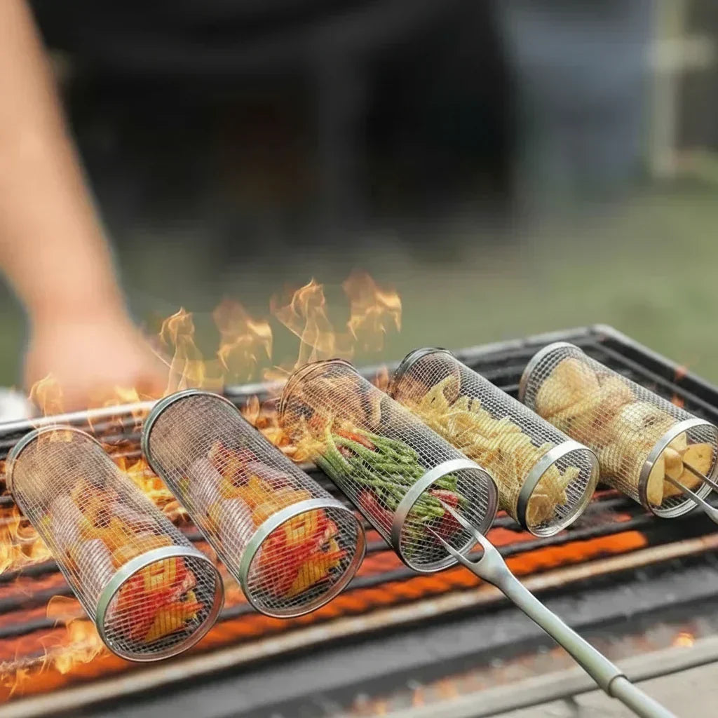 سلة شواء دوّارة من الفولاذ المقاوم للصدأ AeroGrill — تصميم للطهي المتساوي بزاوية 360°