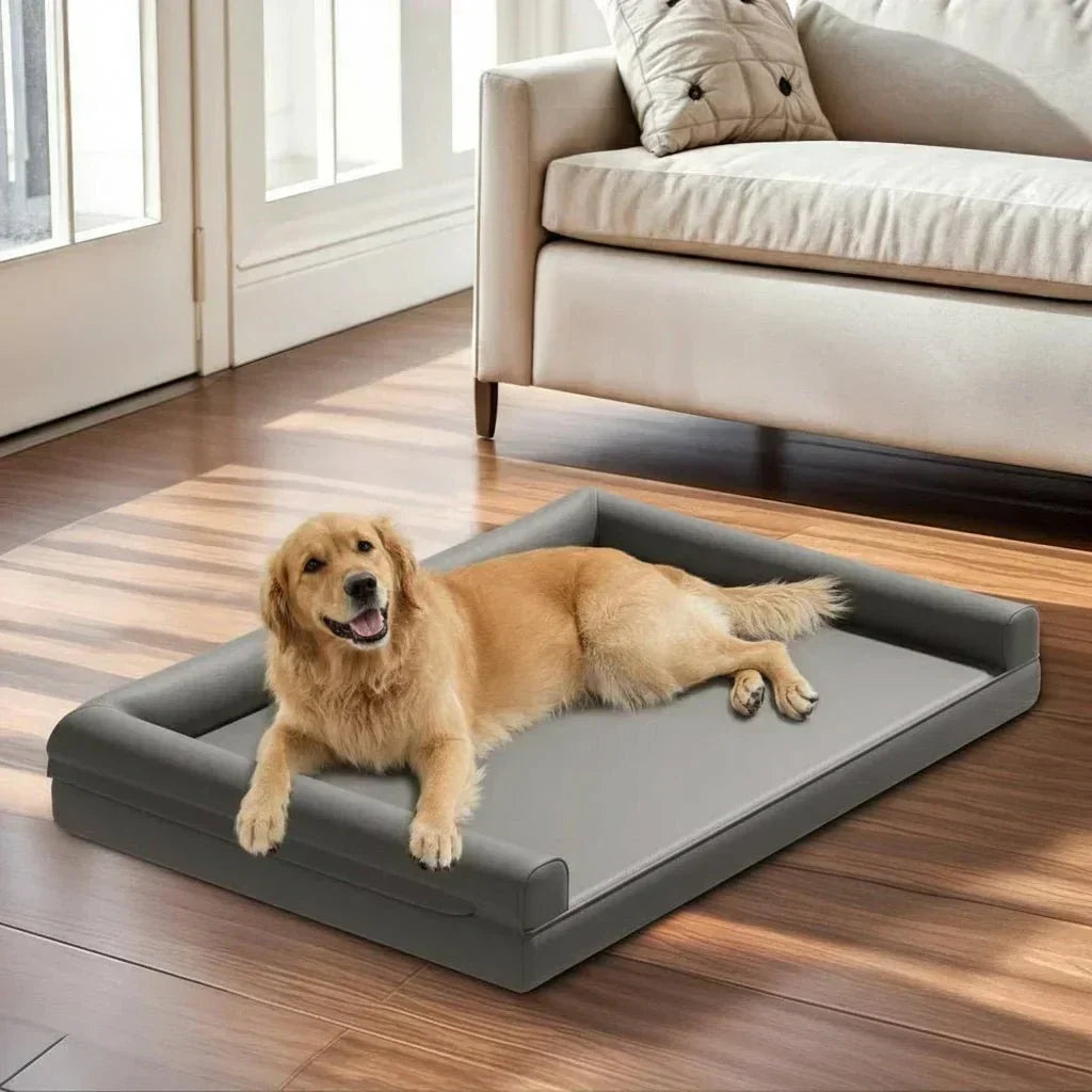 HavenPaw orthopädisches Hundesofa — Mikrofaserleder, wasserdichtes Design mit Randpolsterung