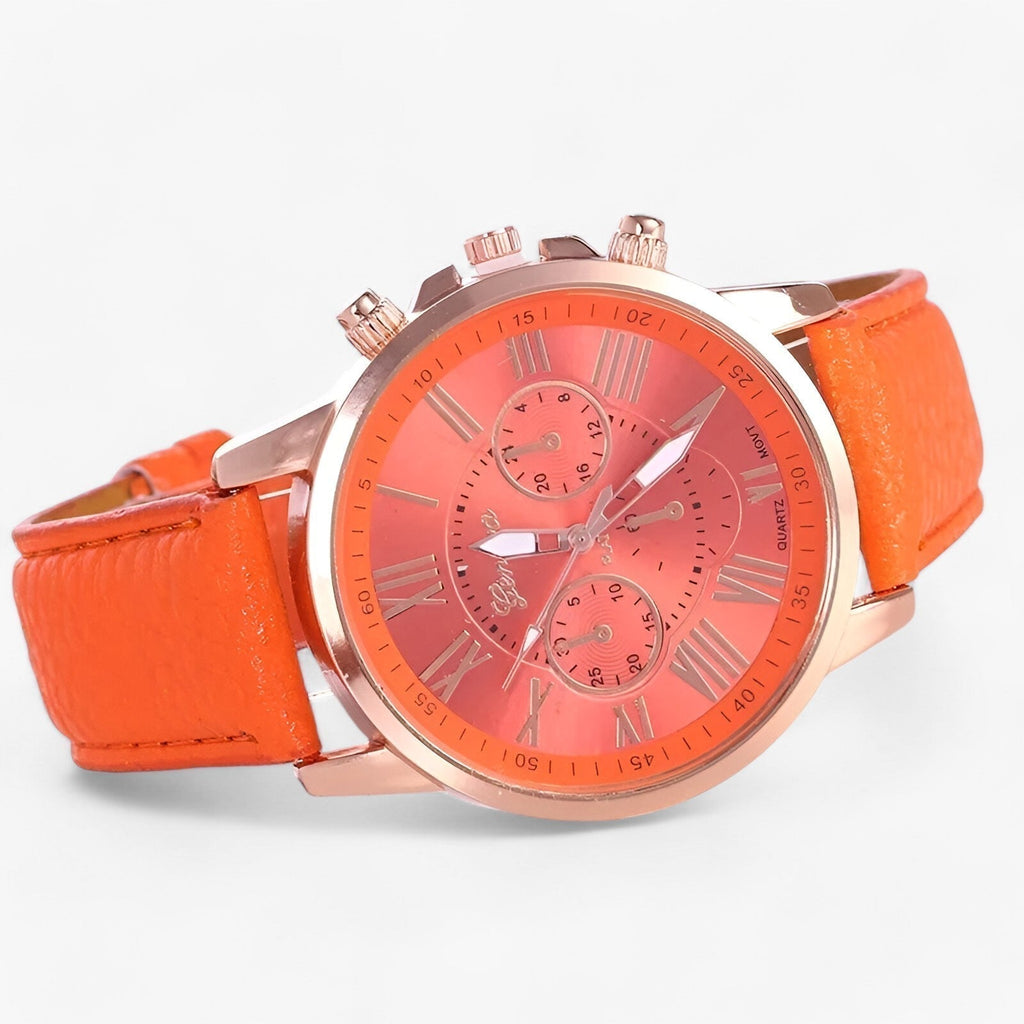 Elegant klassisk damklocka - armband i äkta läder
