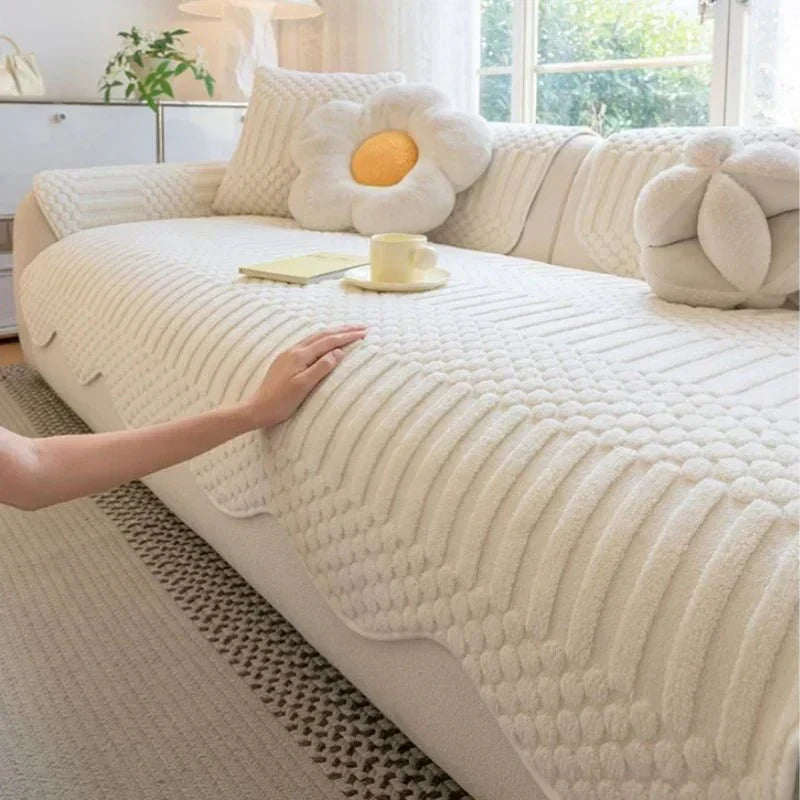 Cozy Cloud Thick Tuft Fleece Sofa Cover — Dense Pile, Upholstery Protector